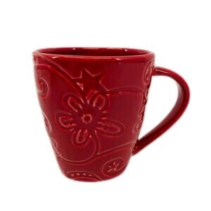 Starbucks New Bone China Red Floral Embossed 2009 Oval Coffee Mug Cup